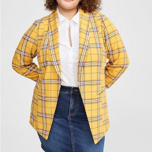 Torrid Women’s Yellow Plaid Parker Studio Crepe Blazer Jacket - Size 1 (1X) - Picture 9 of 11